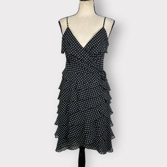 Lauren‎ Ralph Lauren Black Polka Dot Spaghetti Strap Tiered Mini Dress Sz 8 NWT - Picture 3 of 12